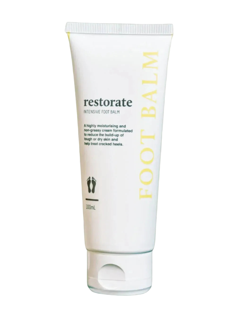 A tube of Restorate Intensive Foot Balm with 9% Urea for treating dry feet and calluses.