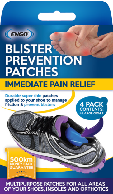ENGO™ Large Oval Blister Prevention Patch (4 Pack) providing blister protection for feet and heels during physical activity
