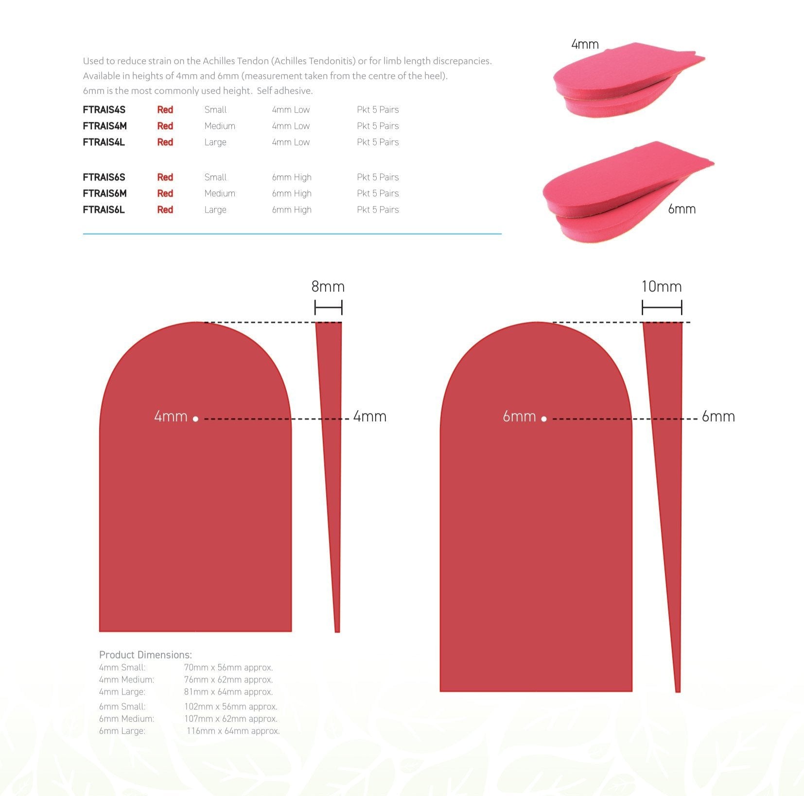 Formthotics™ 4mm Heel Raisers Red / Pkt 5 Pairs