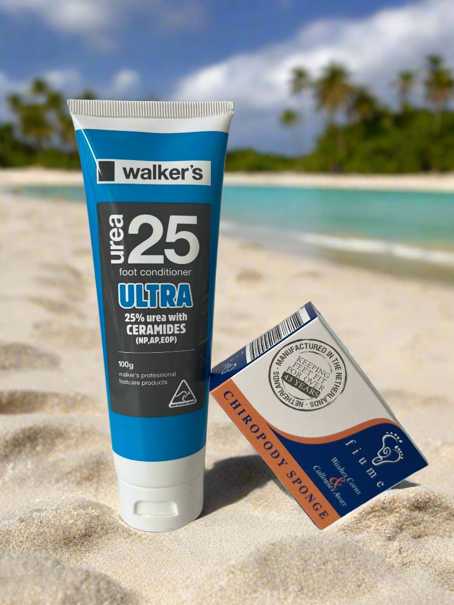 Cracked Heel Rescue Set: Fiume Chiropody Sponge & Walker's ULTRA 25% Urea Heel Conditioner