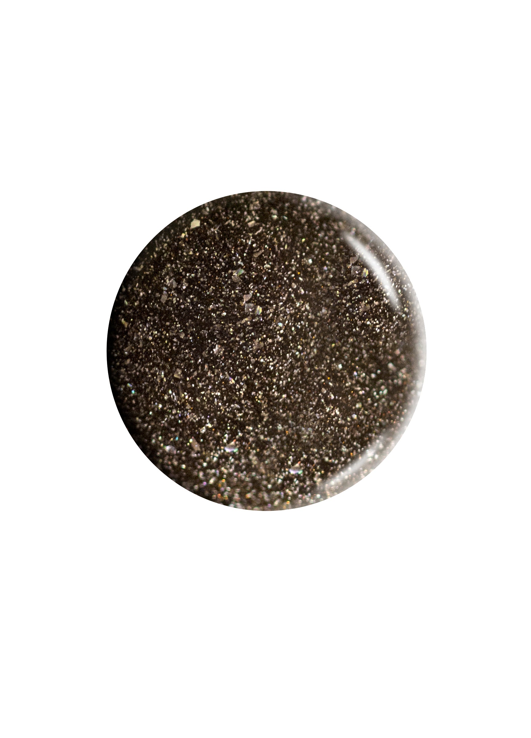 Dr.'s Remedy Enriched Nail Polish in MAGNETIC Midnight drip, showcasing its intergalactic charcoal hue with glittery specks of multicolour shimmer, enriched with Tea Tree Oil, Biotin, and Wheat Protein for healthy nails