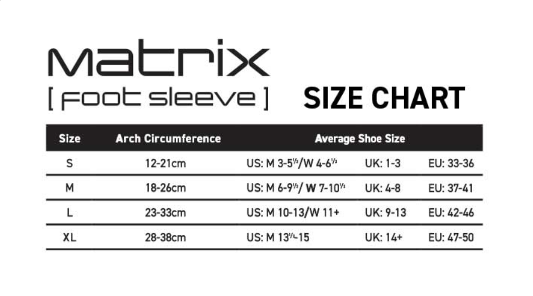 Matrix Compression Sleeve Size Chart