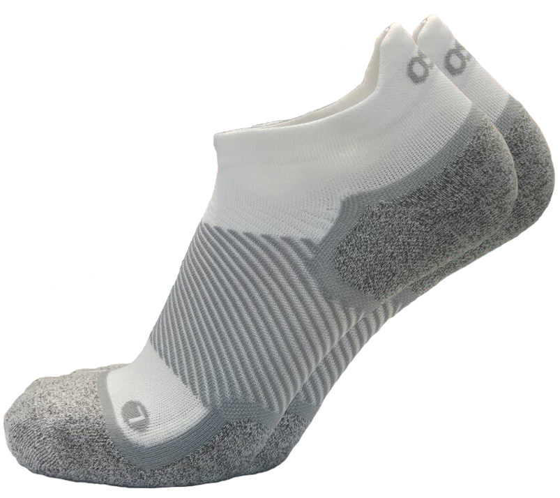OS1st WP4 No Show Wellness Performance Socks in white, providing targeted compression for improved circulation, reduced swelling, and all-day comfort.