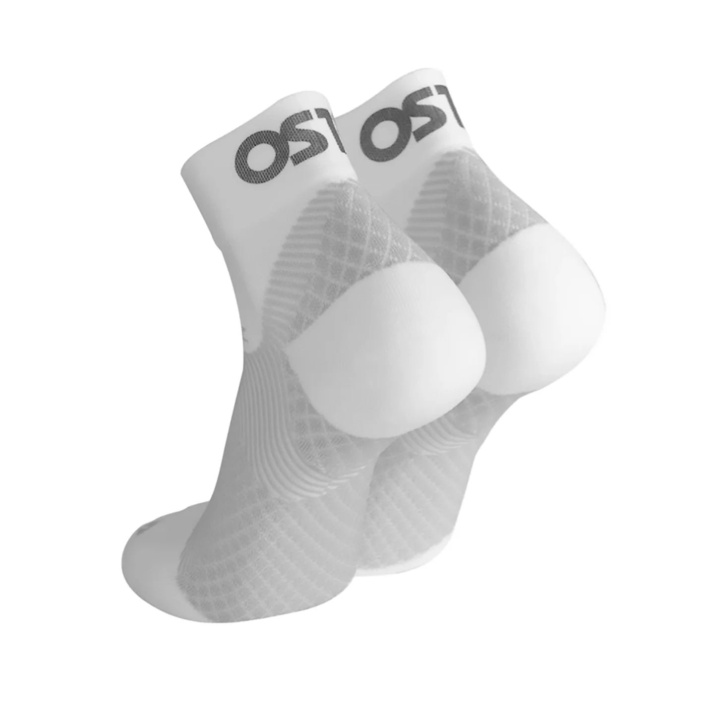 OS1st FS4 Quarter Crew Socks in white designed for Plantar Fasciitis relief, providing targeted compression and support for the arch and heel of the foot.