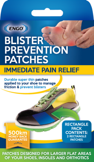 ENGO™ Blister Prevention Patches Rectangle (2 Pack) for foot comfort and protection during physical activity