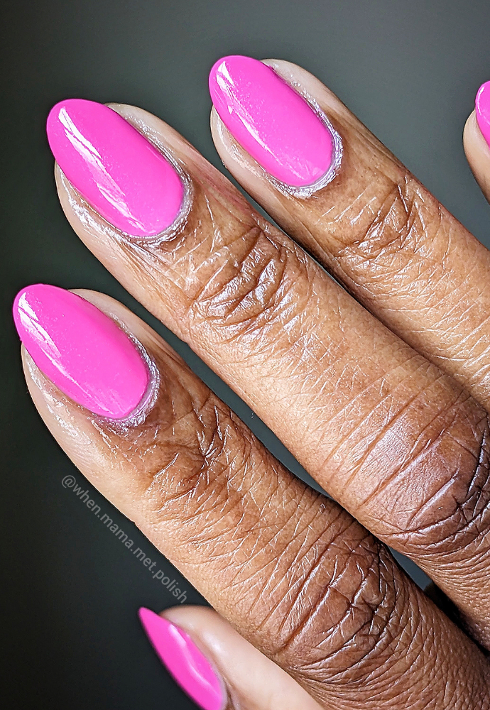Beautiful nails painted with Dr.'s Remedy Enriched Nail Polish in PLAYFUL Pink, a cheerful pink shade with crystalised super-subtle shimmery pink, showcasing a glossy finish