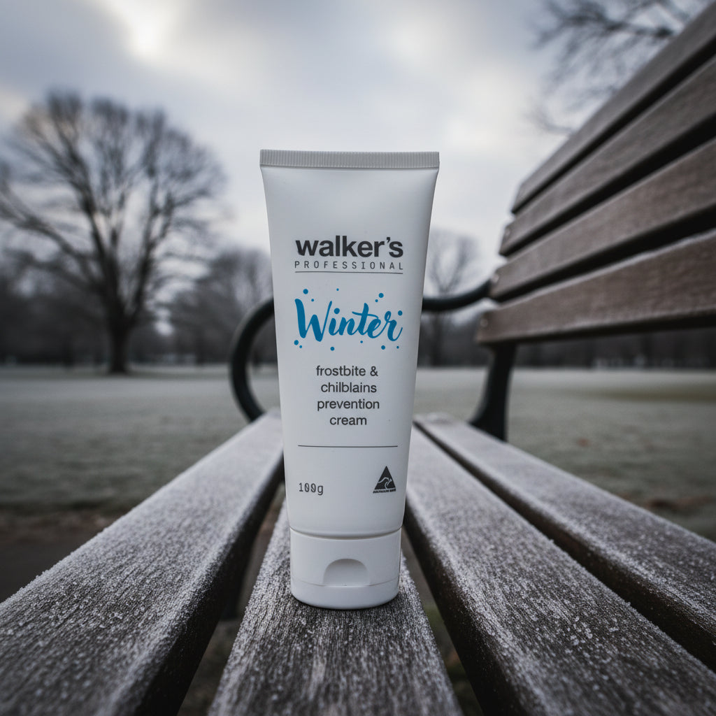 Tube of Walker's Professional Winter frostbite & chilblains prevention cream on a white background
