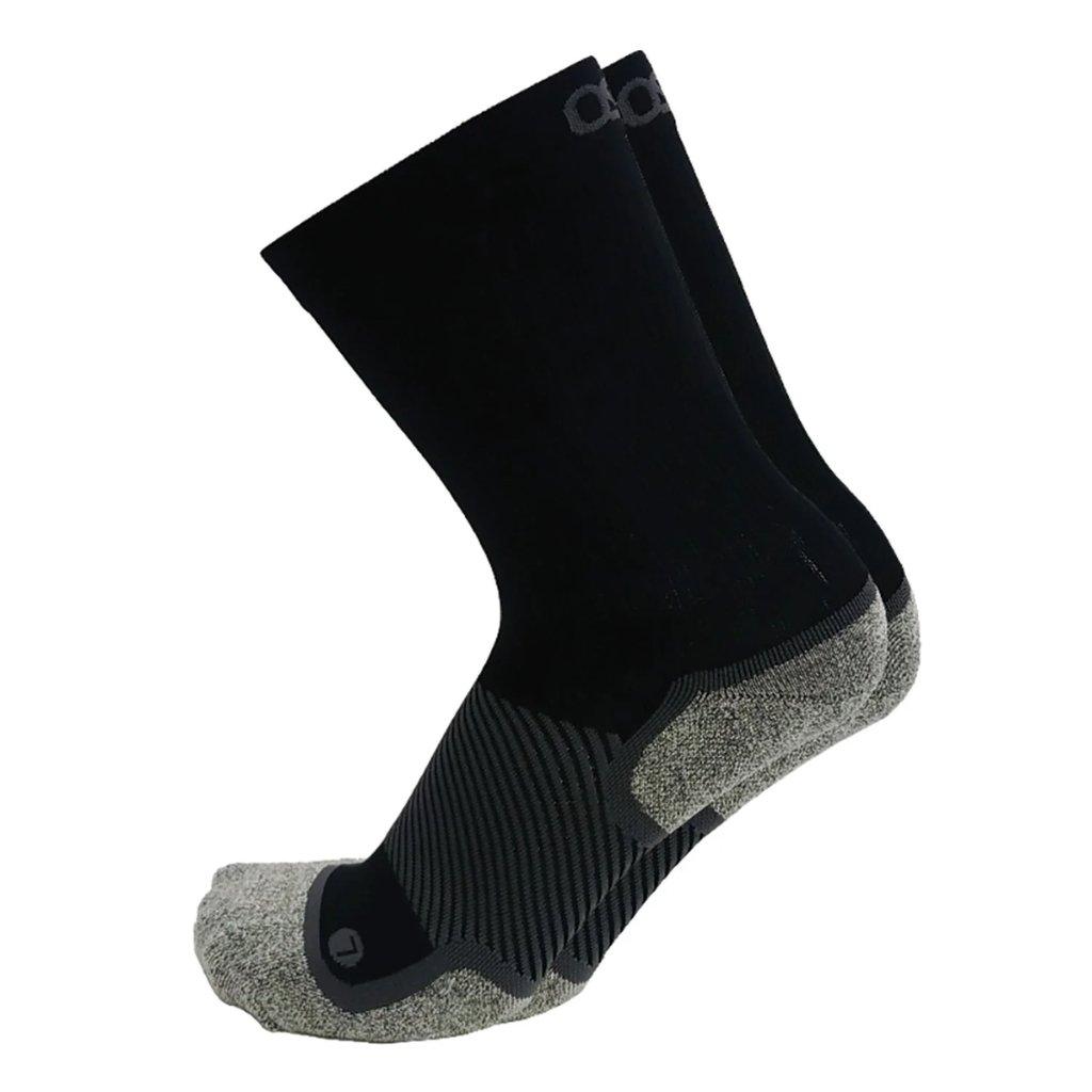 OS1st WP4+ Wide Crew Wellness Performance Socks in black, providing targeted compression and support for improved circulation and comfort, designed for wide feet.