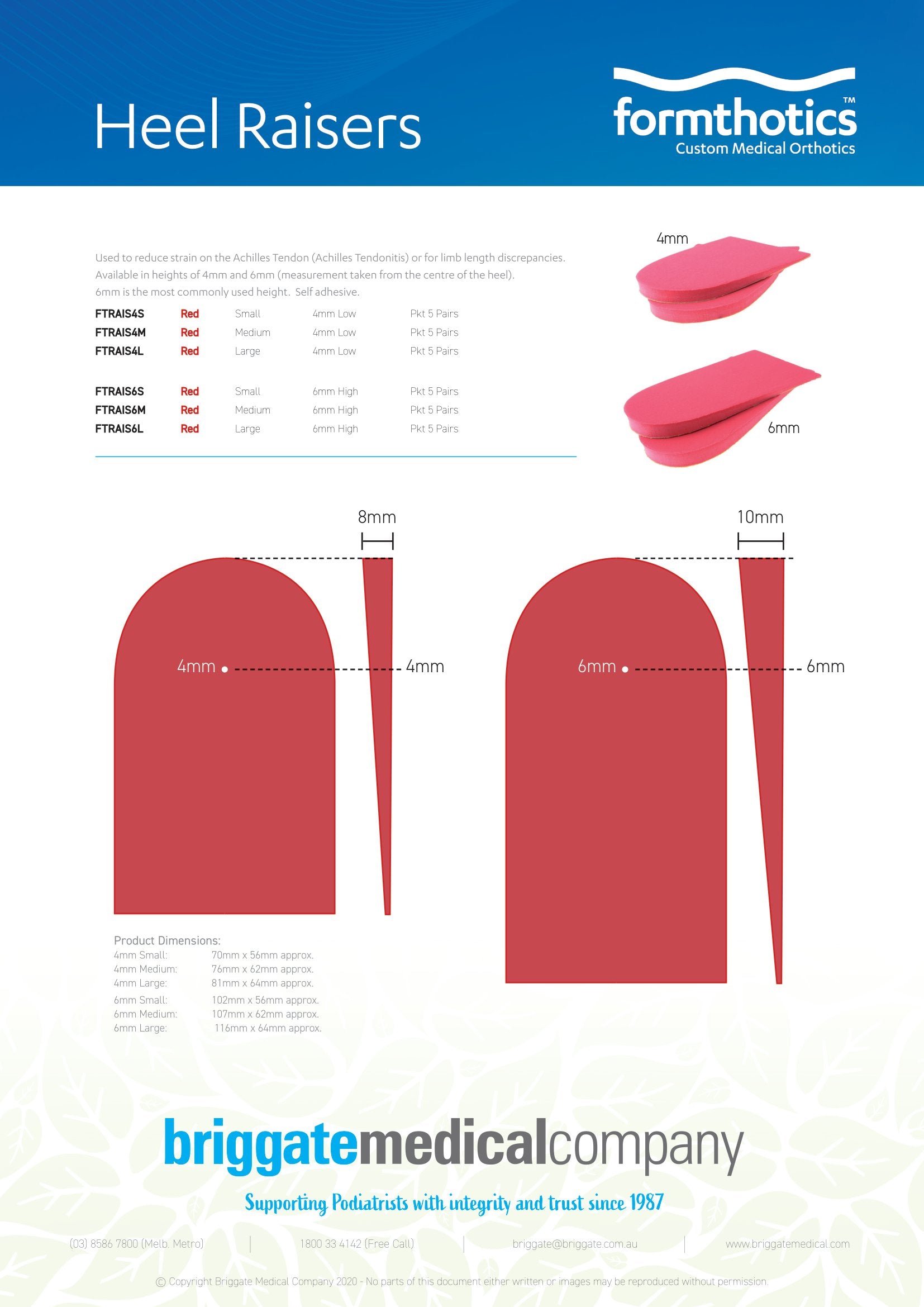 Formthotics™ 6mm Heel Raisers Red / Pkt 5 Pairs