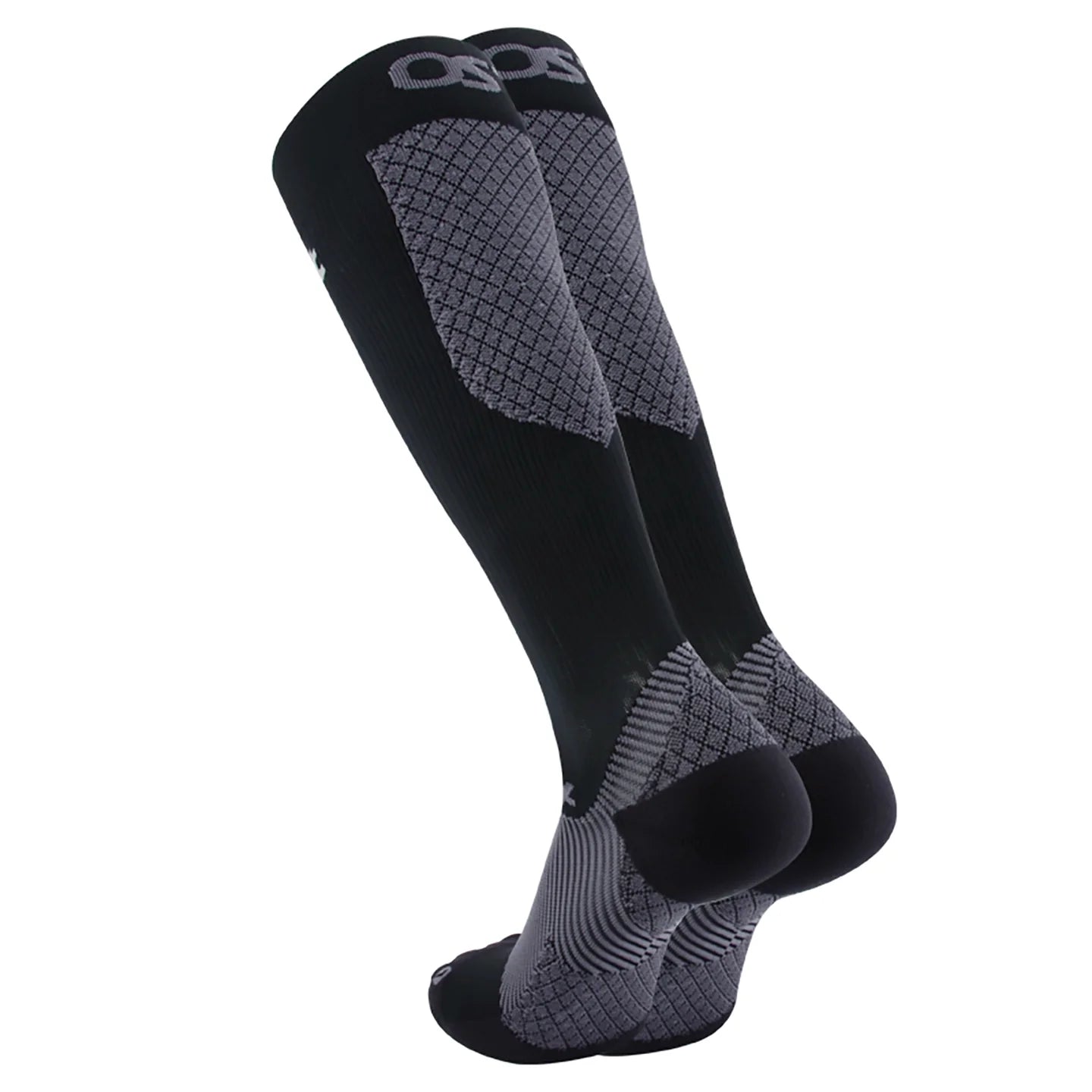 OS1st FS4+ Compression Bracing Socks in black, providing targeted support for Plantar Fasciitis, foot pain relief, and improved recovery with compression technology.