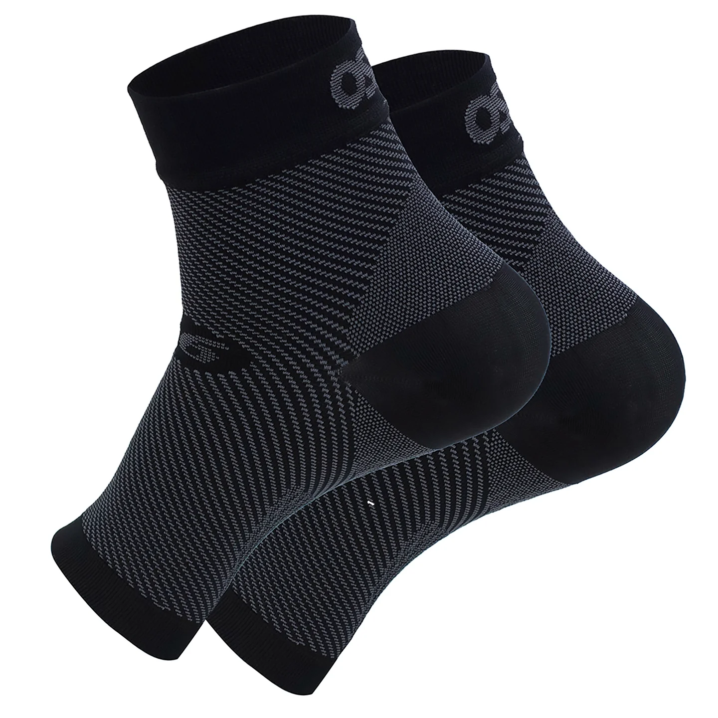 OS1st FS6 Compression Foot Sleeves (pair) in black, designed for Plantar Fasciitis relief and targeted compression from heel to arch