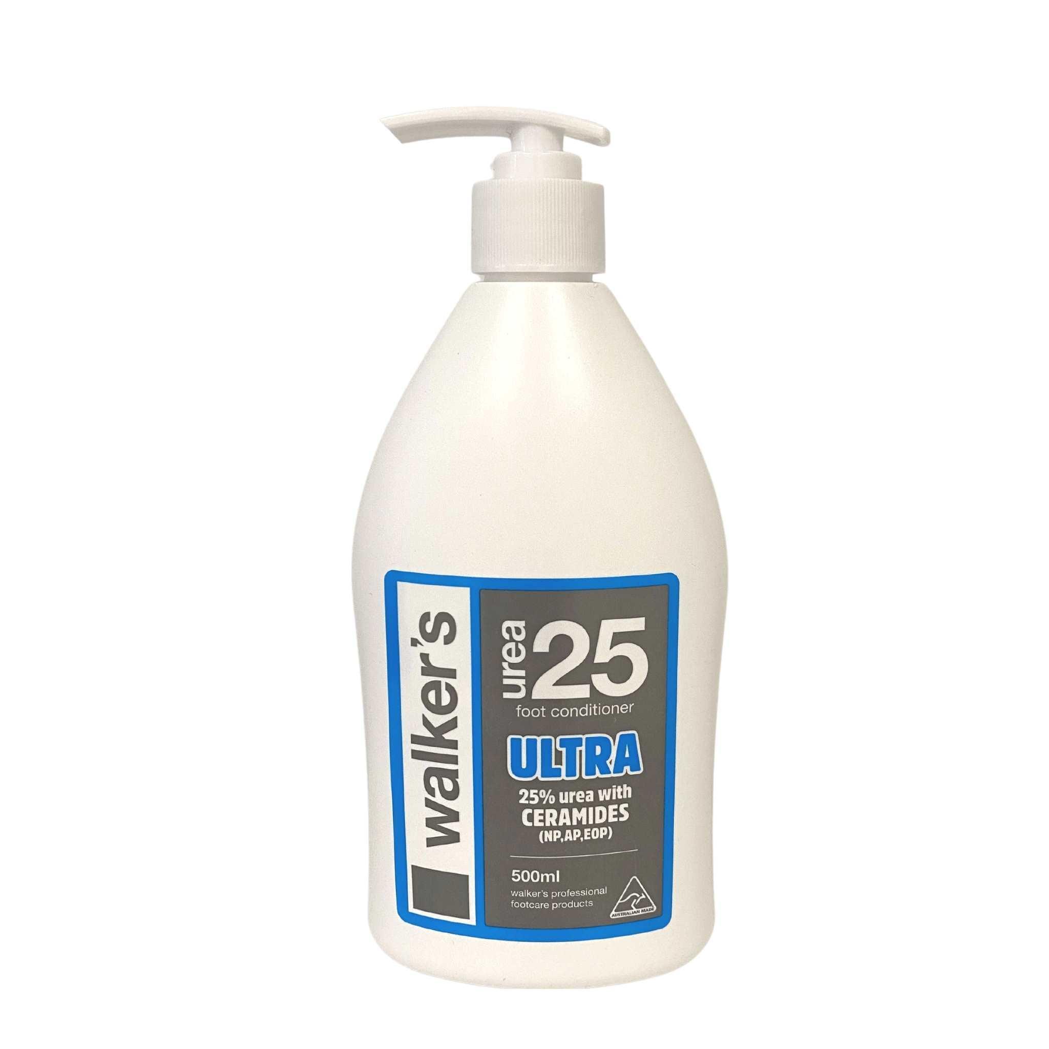 Walker's ULTRA 25% Urea with Ceramides Heel Conditioner for dry, cracked, and callused heels - made in Australia and cruelty-free, 500ml pump